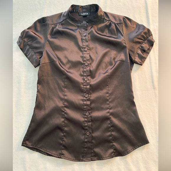 A Byer Vintage Brown Silky Fitted Blouse Size XS/S Whimsigoth Preppy Fairy Y2K - Picture 5 of 11